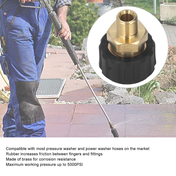Trykkvaskadapter Messing Gummi Antikorrosjon G1/4in til M22 X 1,5 mm Trykkvaskerslangegjenger for utskifting Hane til Hunn 15 mm OD