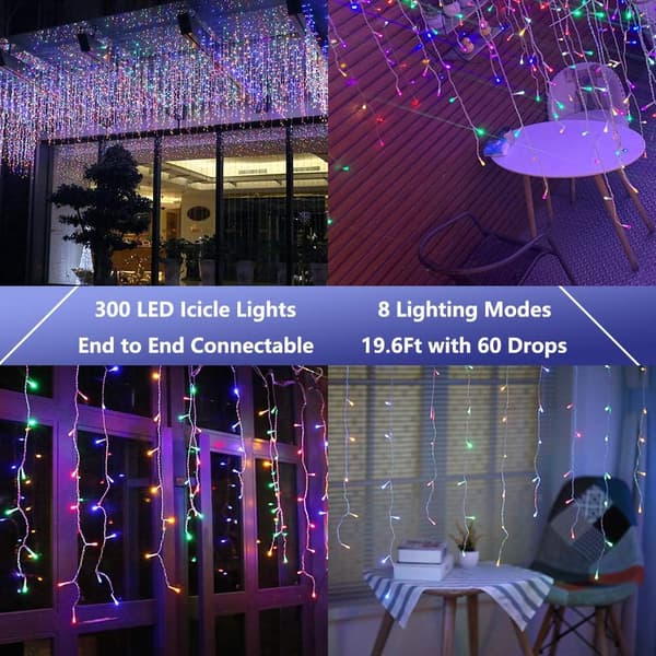 5 m farvet LED gardinlys + han- og hunstik