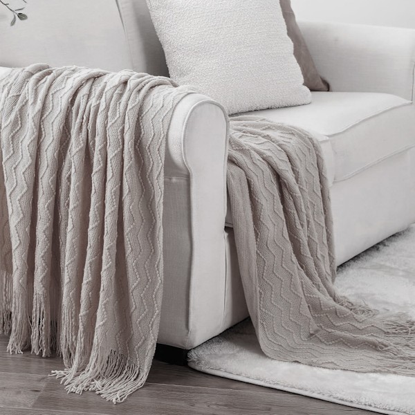 Kastteppe Teksturert Solid Myk Sofa Dekorativ Strikket Teppe, 50\" x 60\" khaki
