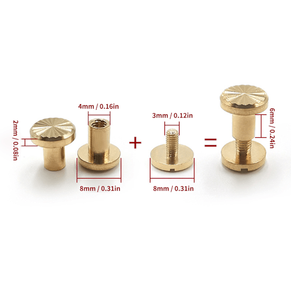 50 st Bokbindningsnitar 50 st Platt Huvud Spårskruvar Mässing Dekorativ Skruvnit Set för Läderhantverk DIY Projekt 8x6mm