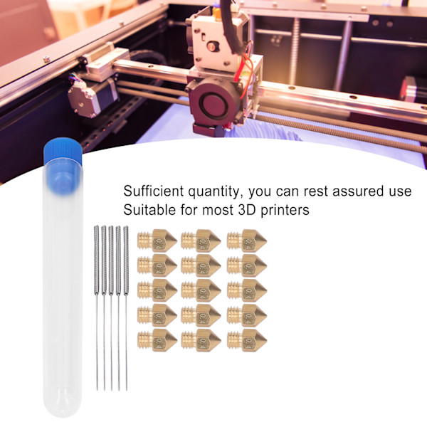 15 stk. 0,02 tommer 3D-printer Messingdysser og 5 stk. 0,01 tommer Rustfrit Stål Dyse Rengøringsnåle