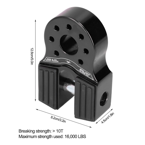 Flat Winch Shackle Mount 16000lb Last med Gummibeskyttelse i Aluminiumlegering Universal for UTV SUV Pickup Svart