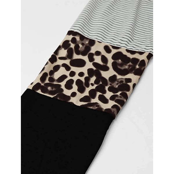 Langermet leopardtrykk for kvinner, fargeblokk-tunika med rund hals S