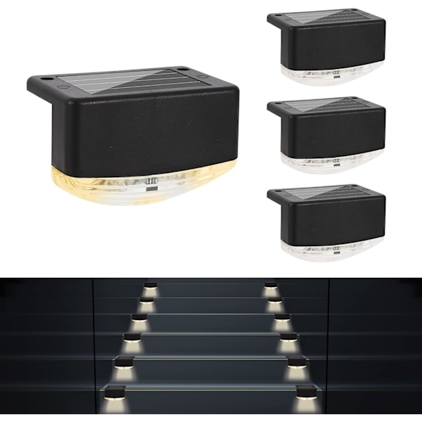 Däcklampor Solcellsdrivna, Utomhus Trappstegslampor 4-pack, Högkvalitativ LED-plast, Solid Konstruktion, Vattentät IP65, Uppladdningsbart Batteri, Enkel