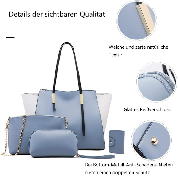 PU-håndtaskesæt til kvinder, farveblokdesign, skuldertaske, splejsnings-stil tophåndtasker, muleposer, messenger-tasker, dametaske-håndtasker til piger, 4
