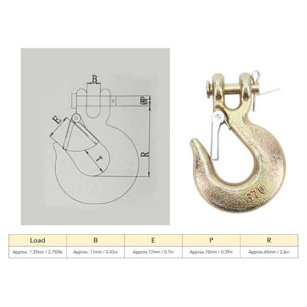 4 stk. Clevis Slip Hook 1/4 tommer 2750 lbs Kapacitet Hårdt Formet Stål Grab Hook til Løft