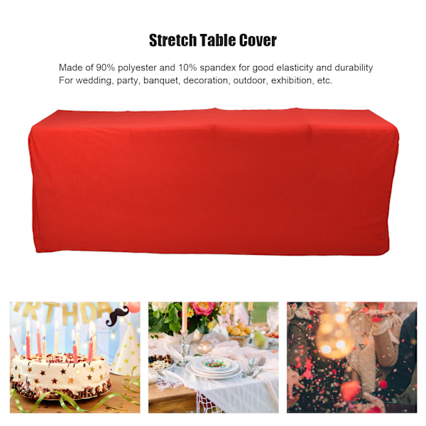 Stretch Spandex Bordduk God Elasticitet Tvättad Återanvändbar Röd Stretchbar Duk med 4 Fickor för Bröllop Fest 8FT(244x76x76cm)