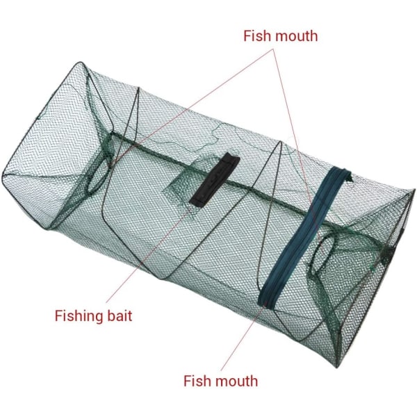 Fiskefiskenett, bærbart sammenbrettet fiskegarnnett med glidelås