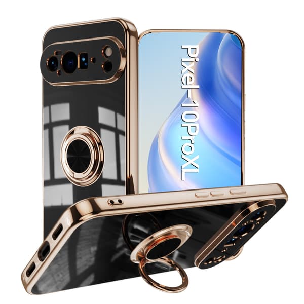6D Galvanisert Ensfarget Ringstativ Magnetisk Telefondeksel til Google Pixel 11 - Svart Black Pixel 11