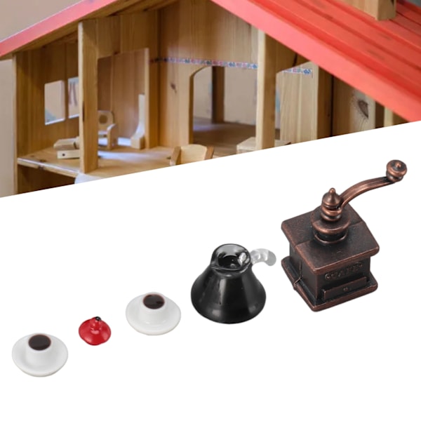 3 Set Dockhus Miniatyr Kaffebryggare 1:12 Kvarn Gryta Ornament Simuleringsmodell Leksaker