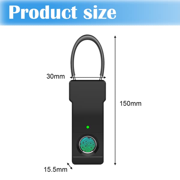Bärbart Fingeravtryckslås USB Uppladdningsbart Stöldskydd Säkerhetslås för Bagageväskor Dörrväska