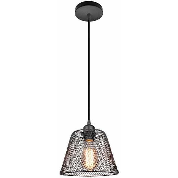 Dekorativ metallpendellampa, vävd pendellampa med mjukt, diffust ljus för alla rum, 20 cm svartlackerad metallskärm med E27-sockel