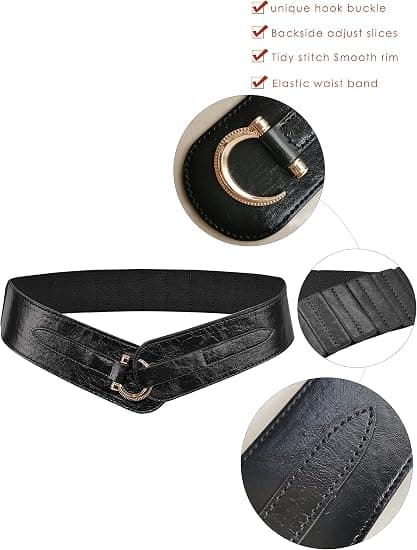 Dame skinnbelte med krokdesignet spenne, bredt midjebelte, elastisk