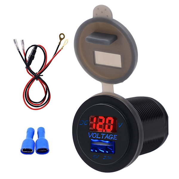 USB-portar Bil Laddare Spänningsdisplay Voltmeter Fordonseffekt IP66 Vattentät 2.1ARöd DC12-24V
