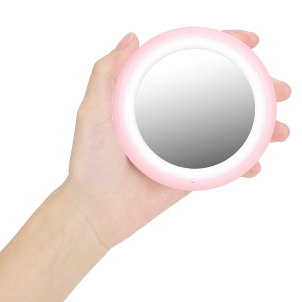 Mini Kannettava USB-Latautuva Pyöreä LED-Valo Meikkipöytä Peili Kosmetiikkatyökalu (Vaaleanpunainen)
