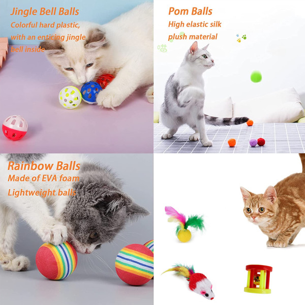 21 ST Cat Kitten Toys Set, hopfällbara katttunnlar för inomhusbruk