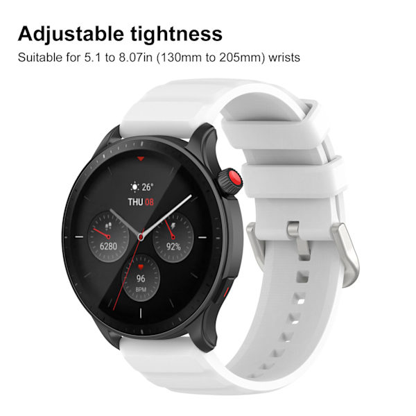 Silikonarmband Professionell Mjuk Snabbkoppling Smartwatch Rem Ersättningstillbehör Passar för Amazfit GTR 4 Vit