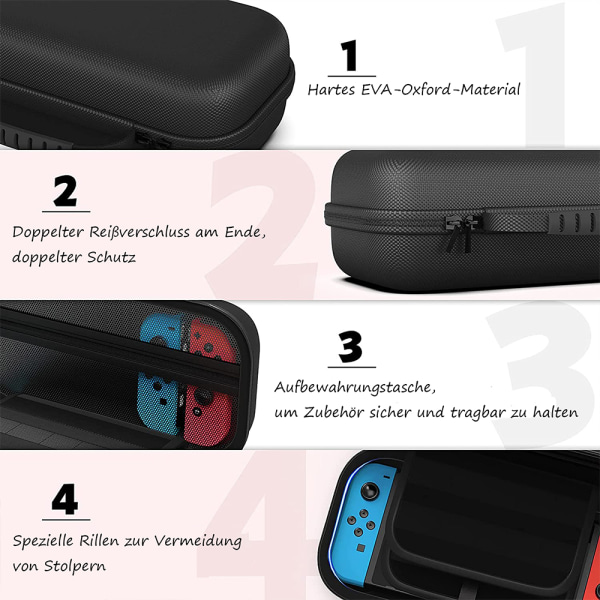 Bæreveske kompatibel med Nintendo Switch og ny Switch OLED-konsoll - Svart beskyttende hardt bærbar reiseveske Veske med lommer