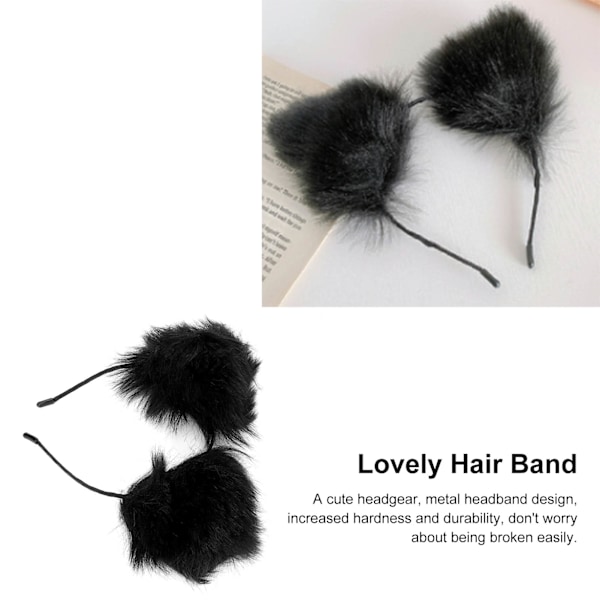 Plush Katteøre Hodebånd Søt Fluffy Pelsøre Hodeplagg for Halloween Cosplay Party Svart