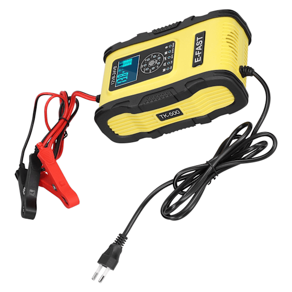 Intelligent Batterilader 12V/12A 24V/6A 7-trins Opladningspuls Reparation til Bil Båd Gul Sort EU Stik 100‑240V