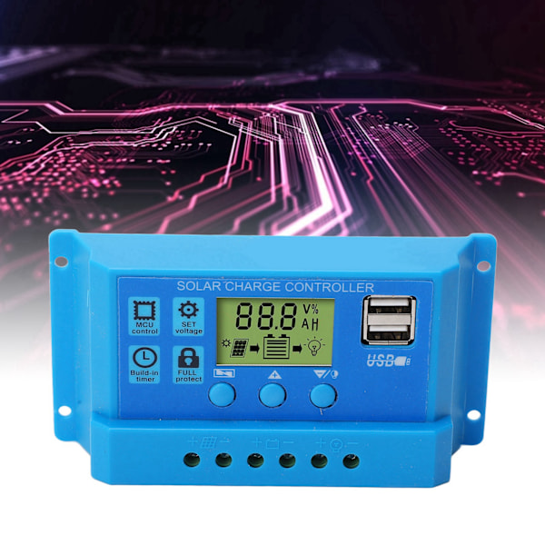 Solar Charge Controller PWM LCD Display Parameter Adjustable 2 USB Solar Charge Regulator Blue 12V 24V