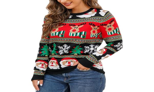 Julesweatre til kvinder, grim strikket pullover, efterårssweater, rund hals, langærmet trøje til fest