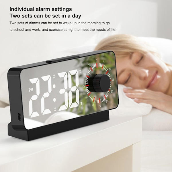 Digital Väckarklocka Dubbel Display Justerbar Ljusstyrka Stor Display LED Spegel Elektroniska Klockor med Snooze för Hem Sovrum Kontor
