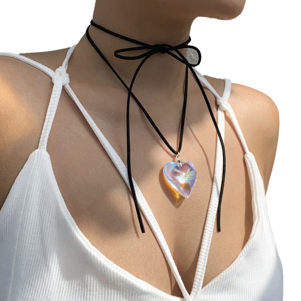 Heart Choker Halsband för kvinnor Big Glass Heart Pendant halsband