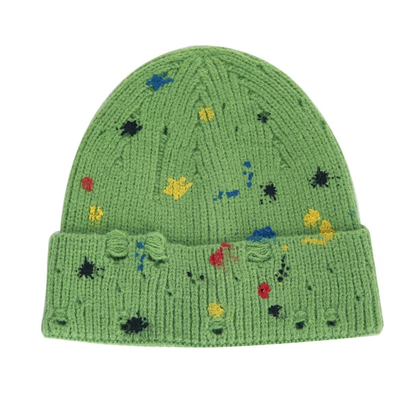 Rainbow of Neon Paint Splatters Knit Cap Hat Winter Cuffed Beani