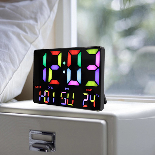 Stor Digital Klocka Färgskärm USB-driven Dimbar LED Kalender Väckarklocka med Fjärrkontroll för Sovrum Vardagsrum