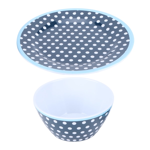 2 st/set Sallad Frukt Tallrik Skål Set Imitation Porslin Servis för Hem Restaurang Mörkblå Prick