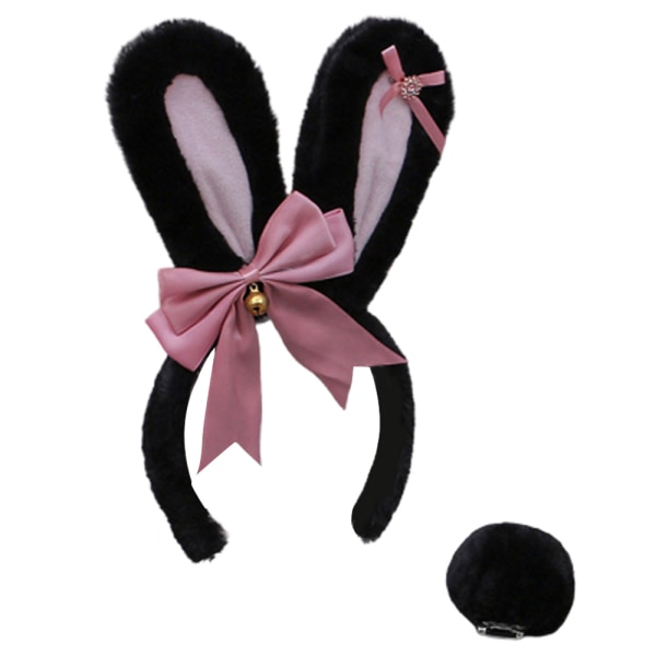 Bunny Ears and tail Set, Plysch Easter Rabbit Ears Pannband Svans Black pink+pink pink