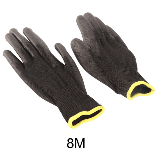 10 Par Sikkerhedsarbejdshandsker PU-belagt Statisk Sikker Nylon Generel Sort med Rød Kant 8(M)