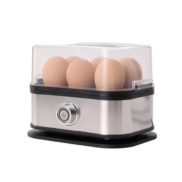 Rask eggekoker – kapasitet for 6 egg, elektrisk, rustfritt stål, eggdamper med knottkontroll og automatisk avslåingsfunksjon