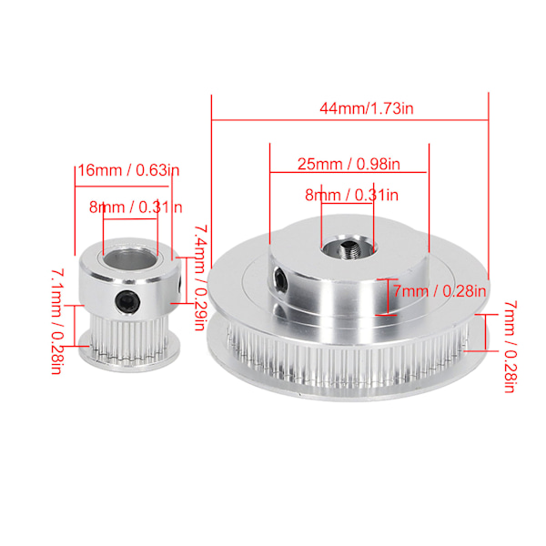 2 Set Synkrona Hjul 20T 60T GT2 Syncroniseringsremspulja för 3D-skrivare CNC-svarv 8mm 8mm Inre Hål