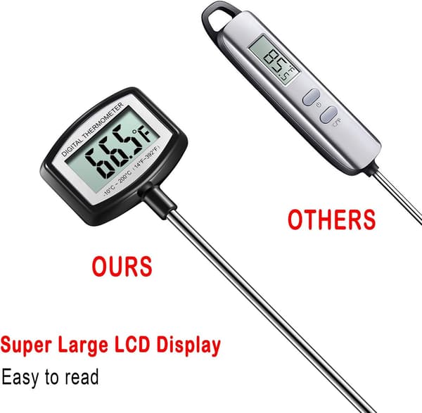 Stort LCD-kødtermometer - 5,3 tommer superlang sonde - Digit