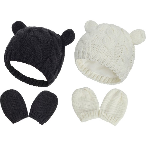Newborn Winter beanie handskesæt, til babypiger 0-18 måneder