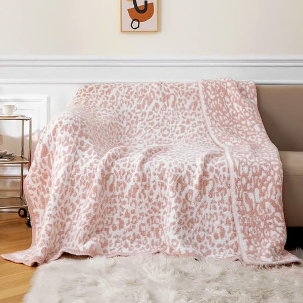 Halv fløyelsullteppe strikket leopardmønstret teppe for barn fleecefôret strikket teppe barfot leopardmønstret teppe drømmeteppe