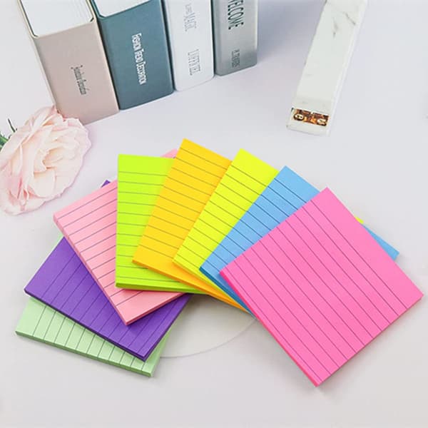 4x4 gitter notesbog, 8-farvede fluorescerende striber, 50-siders sæt med sticky notes