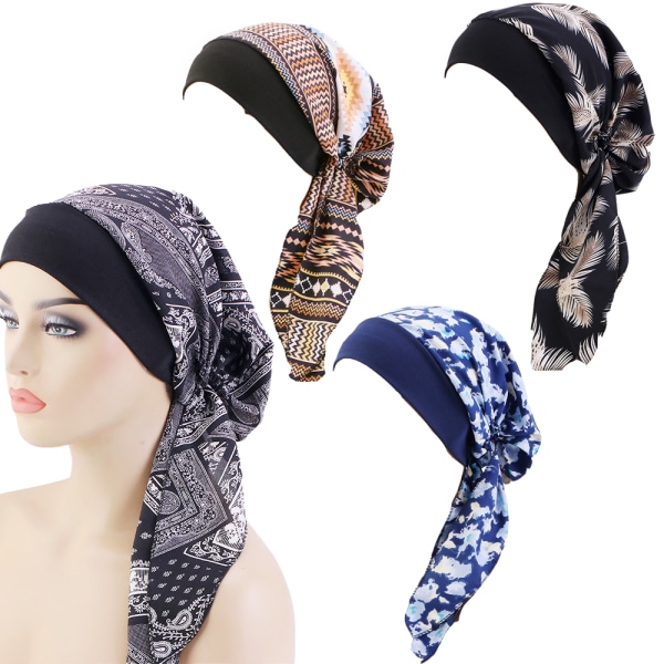 Huvudbonader för kvinnor Turbaner Silkeslen huvudduk med brett band printed S