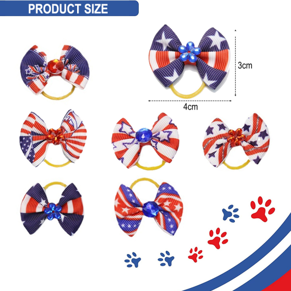 6 Pieces Patriotic Dog Hair Bows for 4th of July Pet Dog