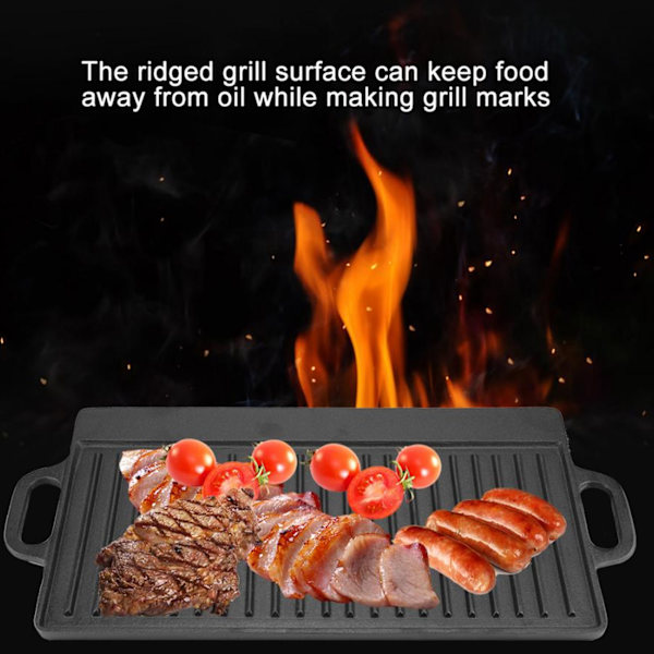 Grillrist Grillplate Hjemmekjøkken Støpejern Teppanyaki Plate Tykk Rektangulær Dobbeltsidig Grill 51x23CM