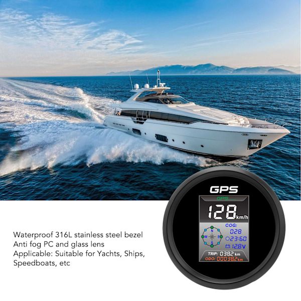 85mm Digital GPS-hastighetsmätare Knotar MPH KMH LED-bakgrundsbelysning Antifog IP67 Vattentät för 9 till 32V Båt Yacht Bil Motorcykel 910-00270