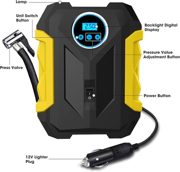 Digital luftkompressor för bil, automatisk pump, bärbar däckpump