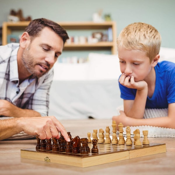 Schachspiel aus Holz, 3 i 1, Tragbare Holz Schachbrett, Chess