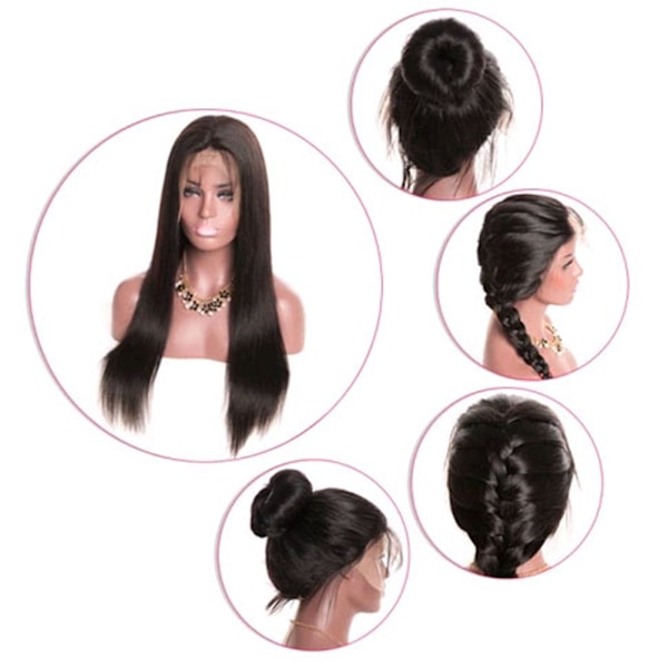 Trendikäs Silkyhair-pitsirintamainen luonnollinen suora pitkä hiusperuukki (20 tuumaa)