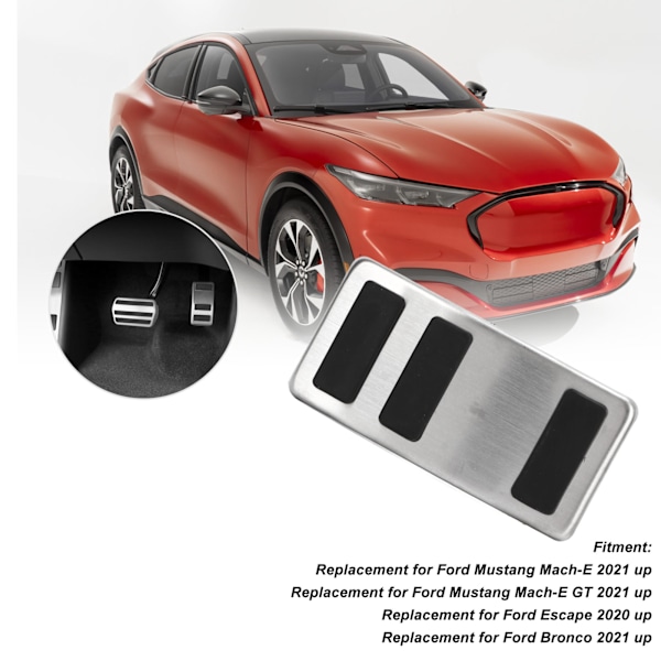 Accelerator- og bremsepedalssæt med skridsikker fodpedal i rustfrit stål - udskiftning til Ford Mustang Mach‑E 2021 og nyere