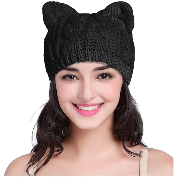 Cute Woollike Knitted CAT Kitty Ears Dame Lady Girl Hovedbeklædning Cr