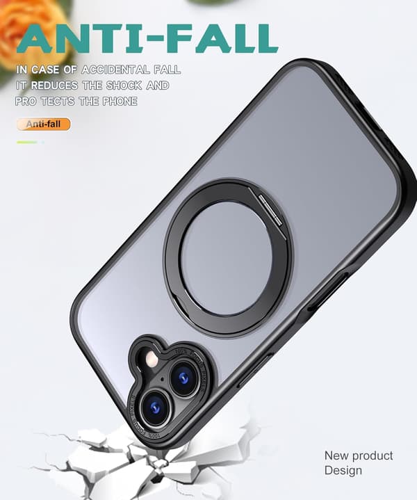 360° Roterbart Magnetisk Ring Telefoncover til iPhone 16 Plus, Stødresistent Beskyttelsescover (Sort) Black iPhone 16 Plus