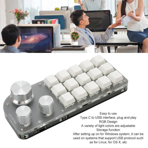 Enhånds Mekanisk Tastatur 15 Taster 3 Knapper med RGB Bluetooth Plug and Play Multifunksjonelt Mini Spilltastatur